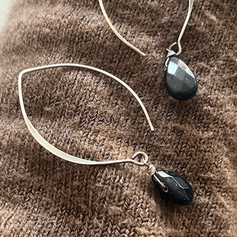 Black obsidian earrings on sterling silver